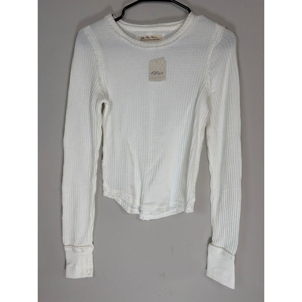Free People We The Free White Waffle Knit Thermal Top Thumbhole XS OB1803865